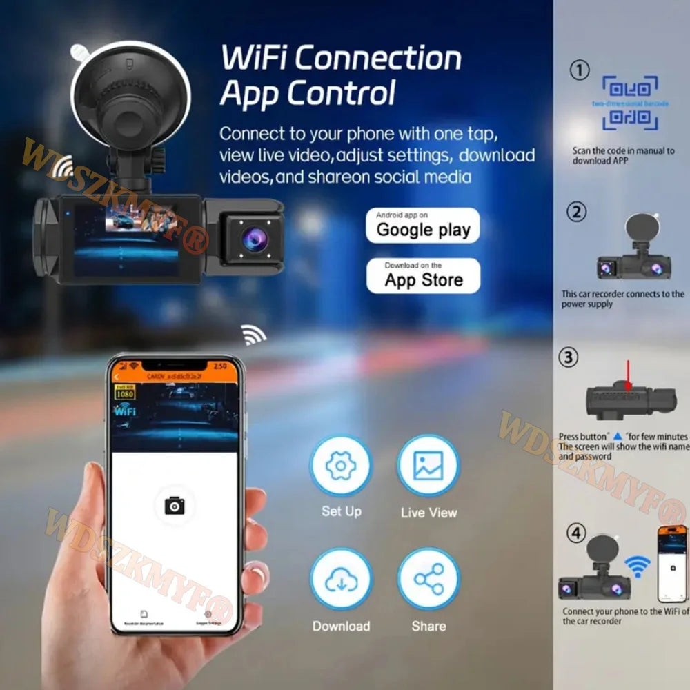 WiFi Dash Cam 1080P – 2/3 Channel Front & Rear Car Camera