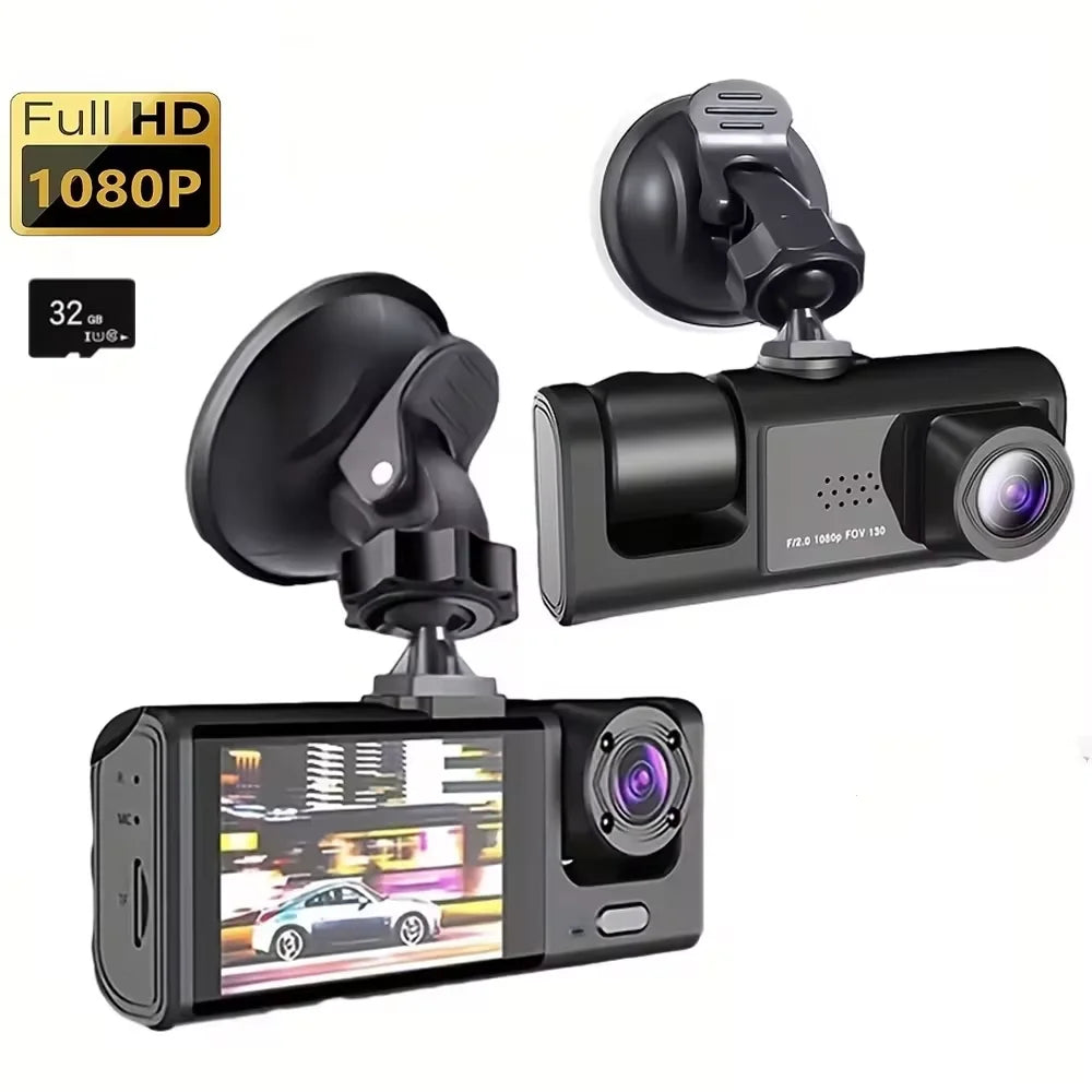 1080P Triple Dash Cam w/ Night Vision, Loop Recording & 2'' Screen