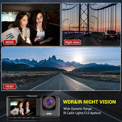 1080P Triple Dash Cam w/ Night Vision, Loop Recording & 2'' Screen