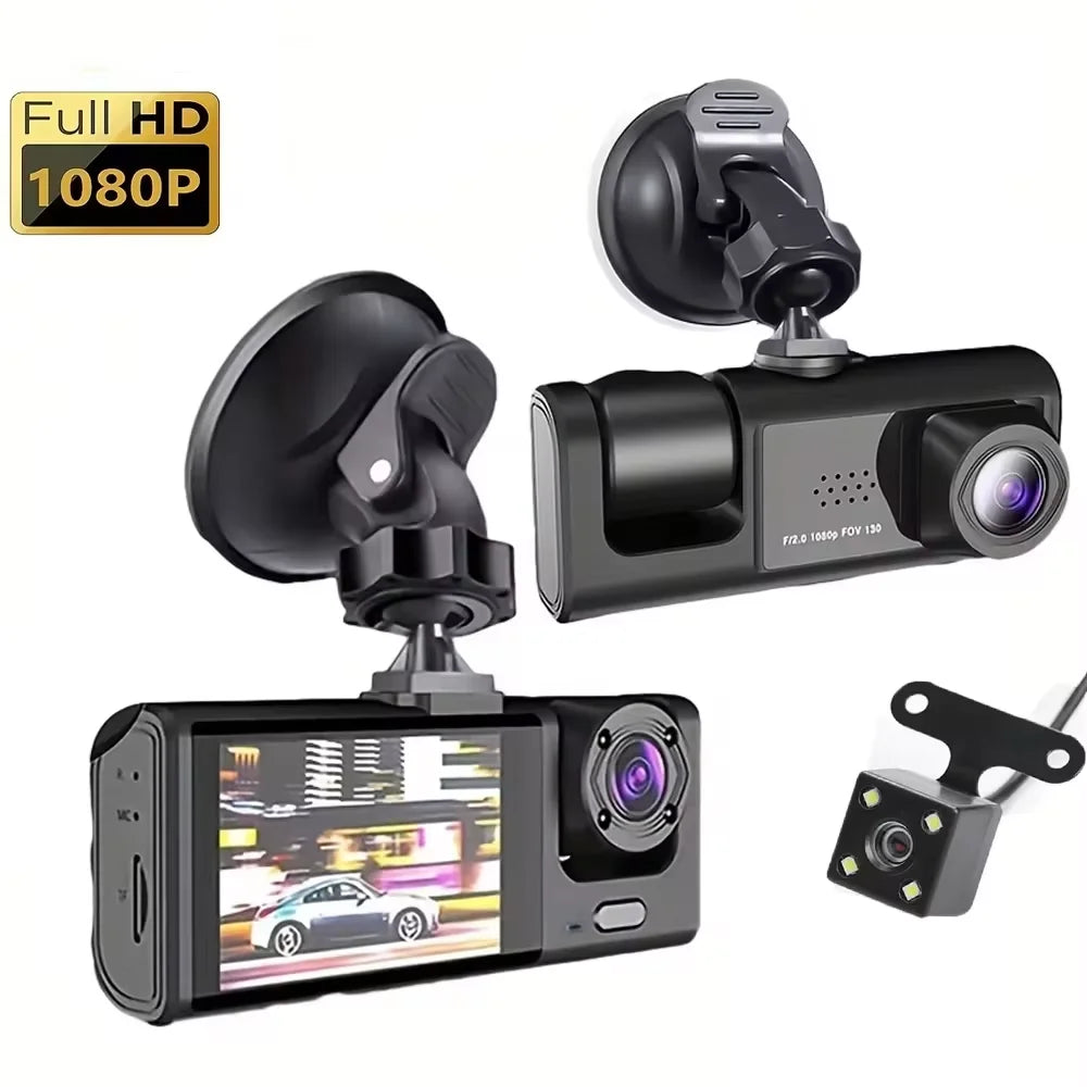 1080P Triple Dash Cam w/ Night Vision, Loop Recording & 2'' Screen