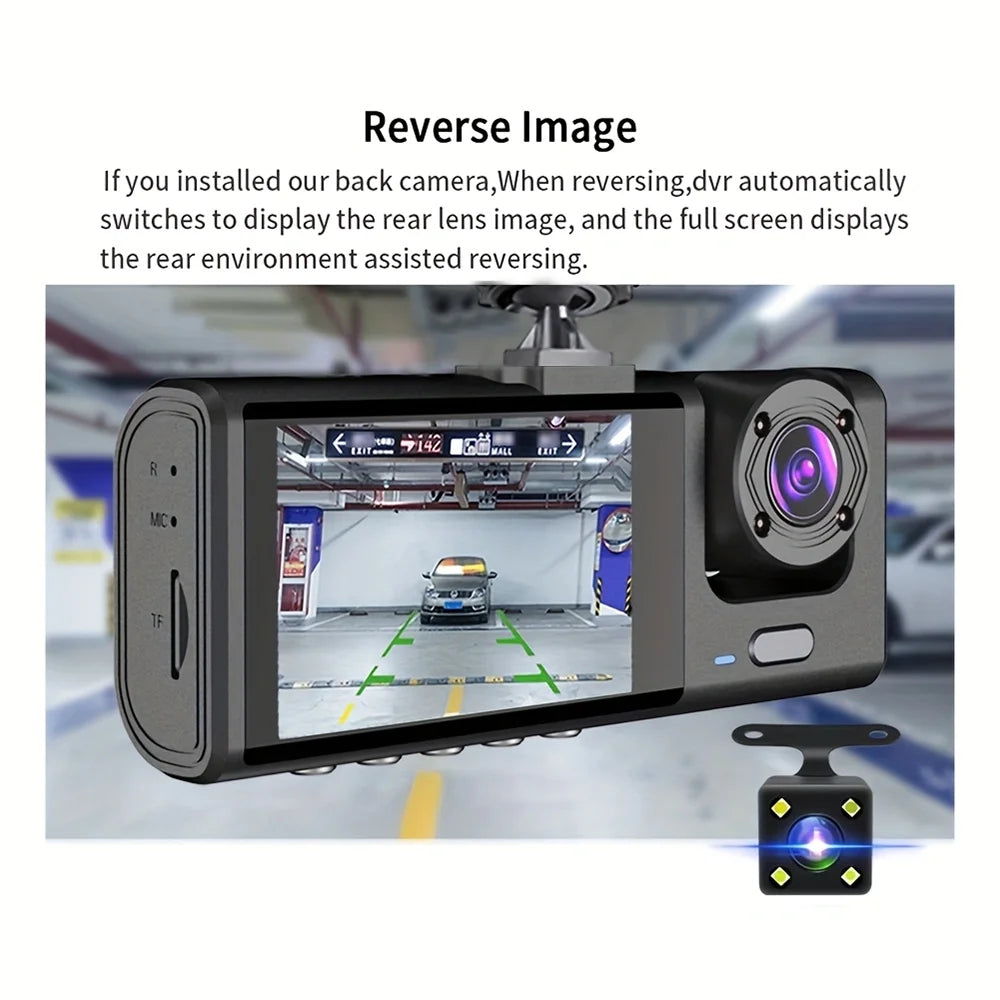 1080P Triple Dash Cam w/ Night Vision, Loop Recording & 2'' Screen