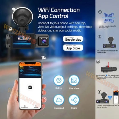 WiFi Dash Cam 1080P – 2/3 Channel Front &amp; Rear Car Camera